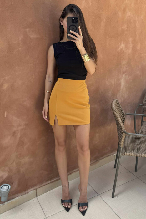 ONE COLOR SHORT SKIRT MUSTARD/MUSTARDE - 2
