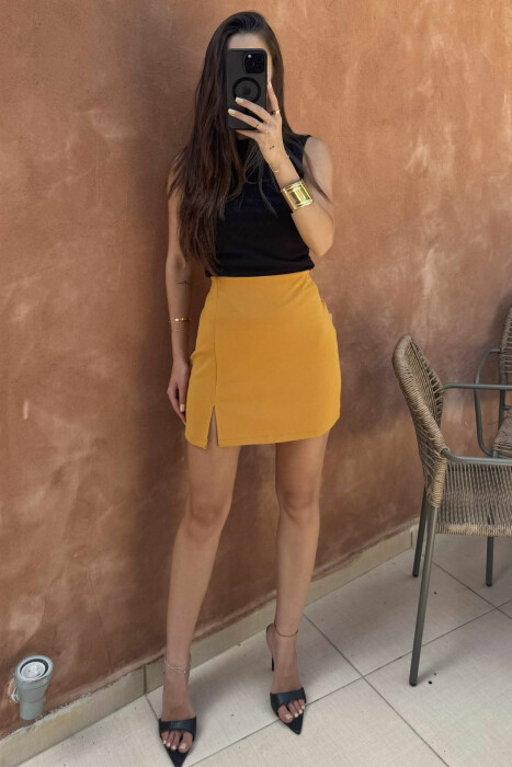 ONE COLOR SHORT SKIRT MUSTARD/MUSTARDE - 3