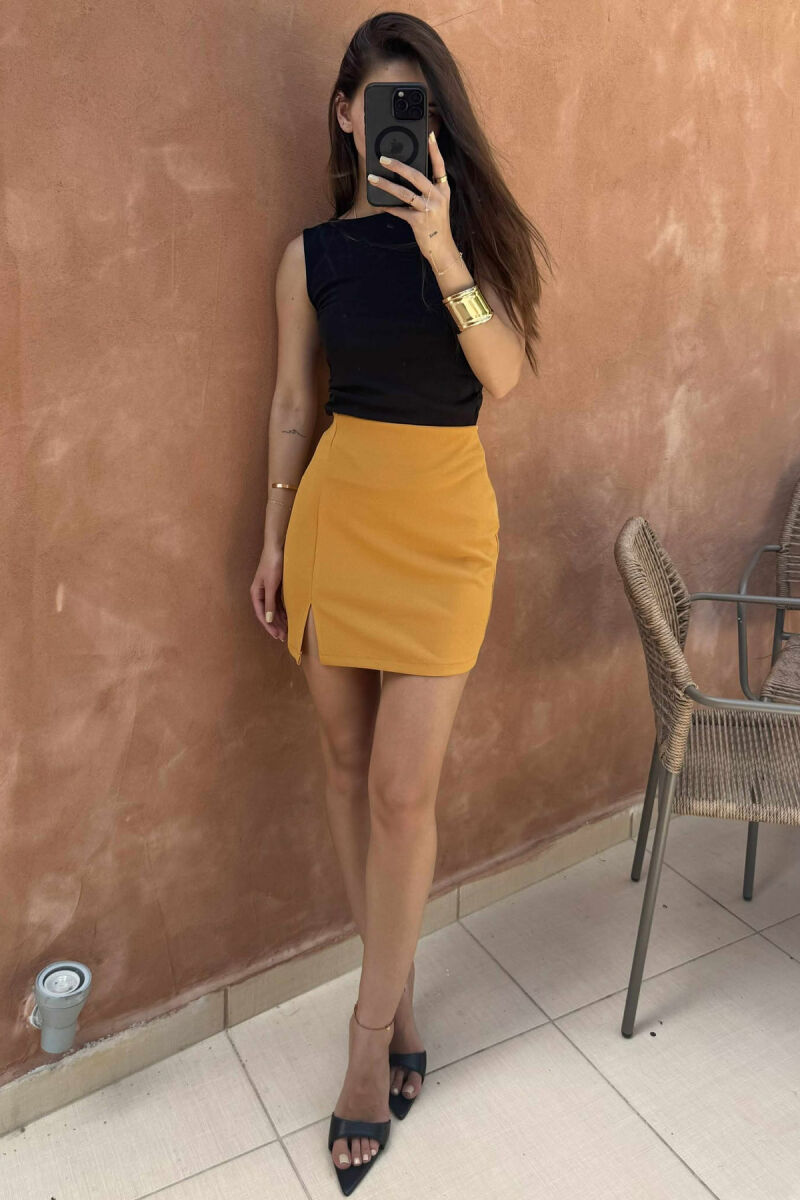 ONE COLOR SHORT SKIRT MUSTARD/MUSTARDE - 4