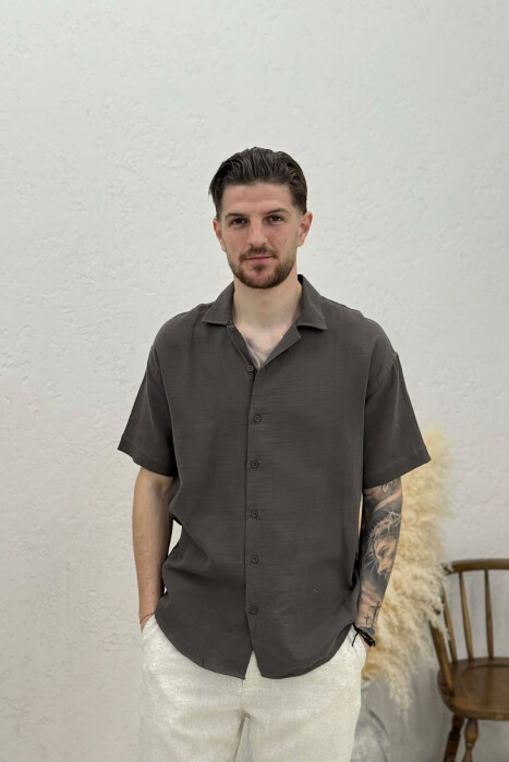 ONE COLOR SHORT SLEEVE MEN SHIRT DARK GREY/GEE - 1