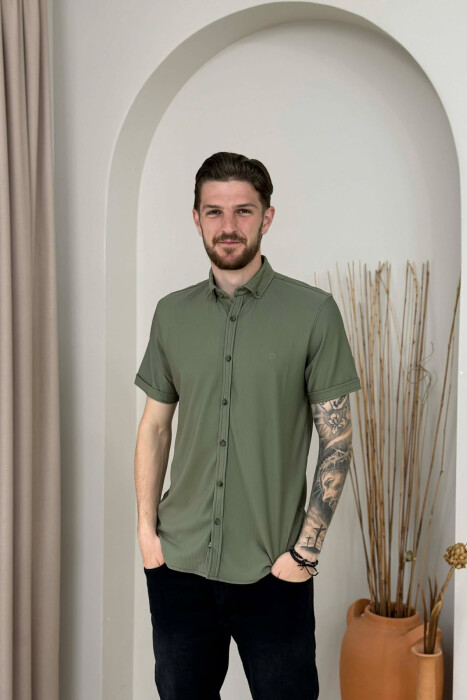 ONE COLOR SHORT SLEEVE MEN SHIRT GREEN/JESHILE - KLAUDIO FASHION