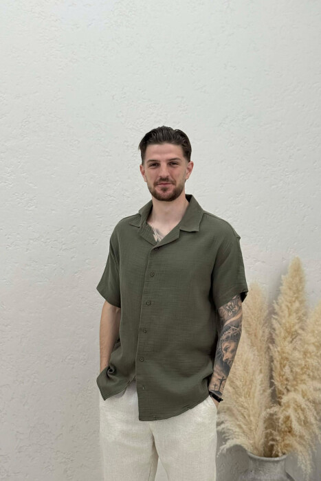 ONE COLOR SHORT SLEEVE MEN SHIRT GREEN/JESHILE - 