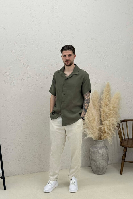 ONE COLOR SHORT SLEEVE MEN SHIRT GREEN/JESHILE - 2