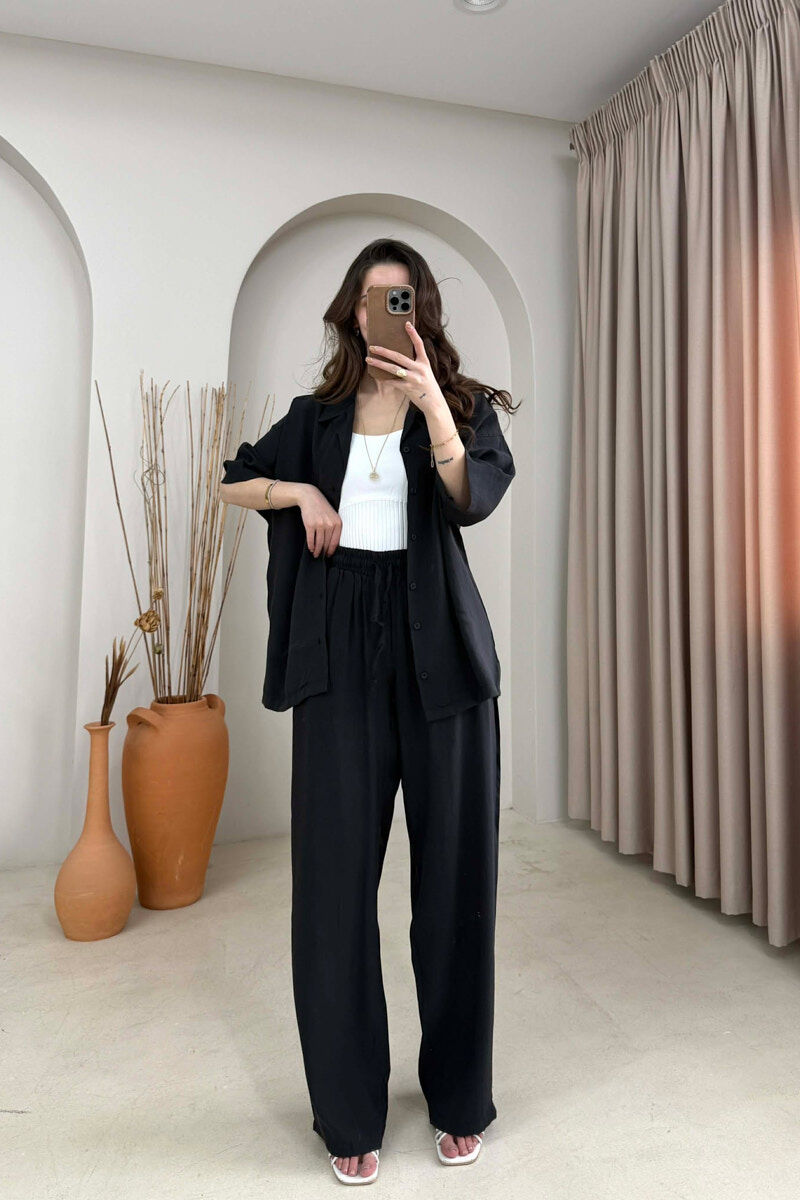 ONE COLOR SHORT SLEEVE SHIRT + TROUSERS WOMAN SET BLACK/ E ZEZE - 1