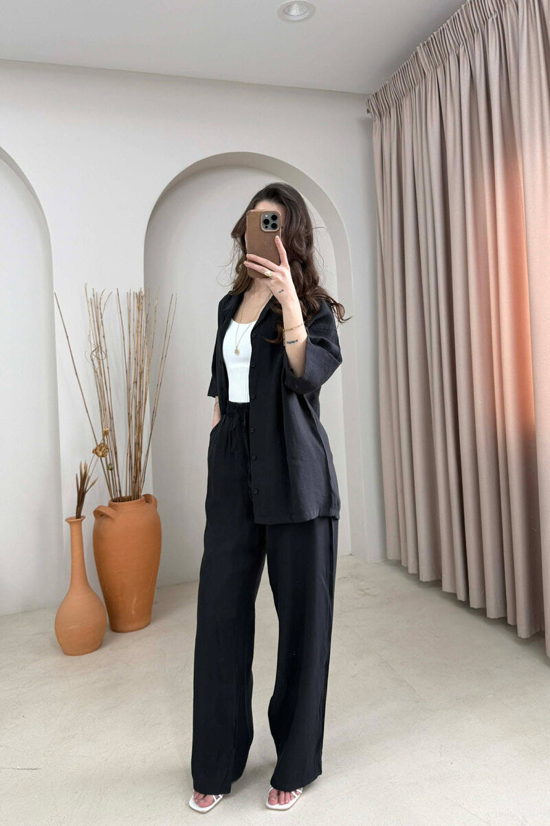 ONE COLOR SHORT SLEEVE SHIRT + TROUSERS WOMAN SET BLACK/ E ZEZE - 2