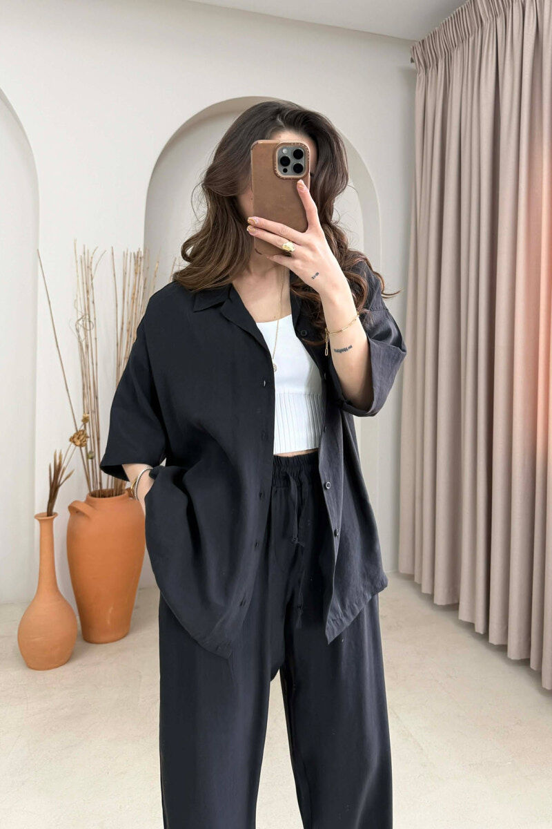 ONE COLOR SHORT SLEEVE SHIRT + TROUSERS WOMAN SET BLACK/ E ZEZE - 4