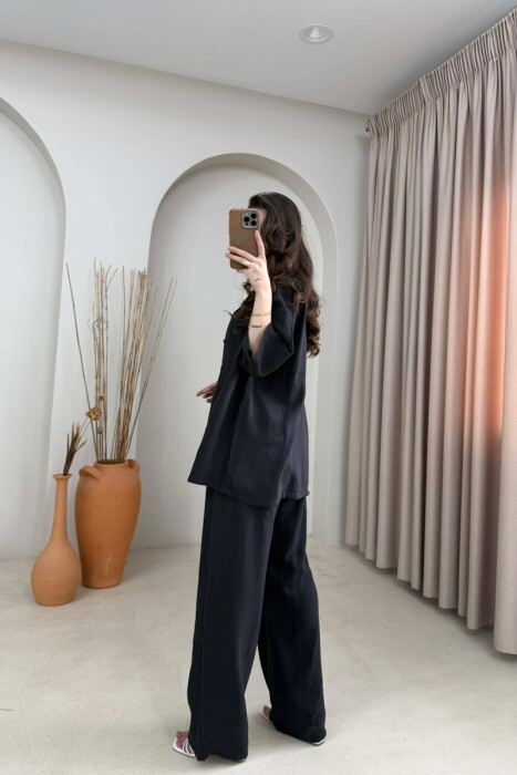 ONE COLOR SHORT SLEEVE SHIRT + TROUSERS WOMAN SET BLACK/ E ZEZE - 5