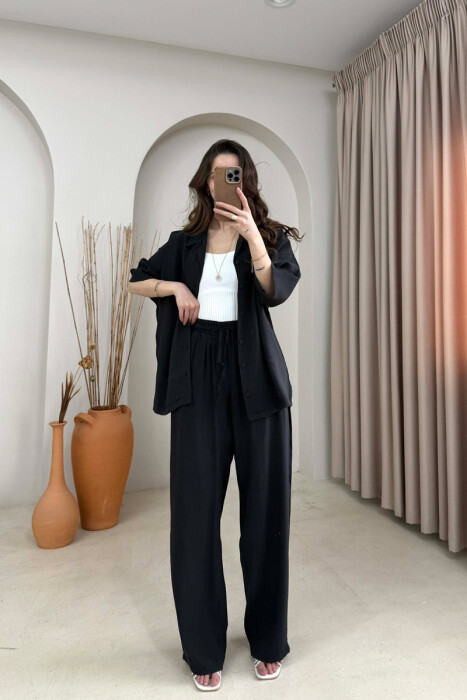 ONE COLOR SHORT SLEEVE SHIRT + TROUSERS WOMAN SET BLACK/ E ZEZE 