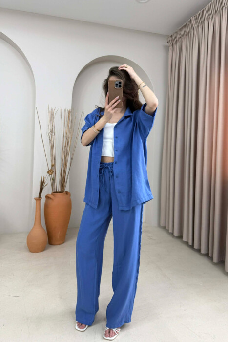 ONE COLOR SHORT SLEEVE SHIRT + TROUSERS WOMAN SET BLUE/BLU 