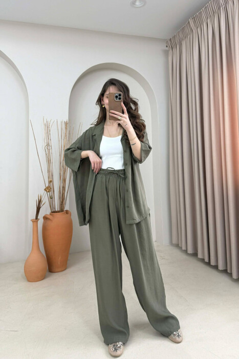 ONE COLOR SHORT SLEEVE SHIRT + TROUSERS WOMAN SET GREEN/JESHILE 