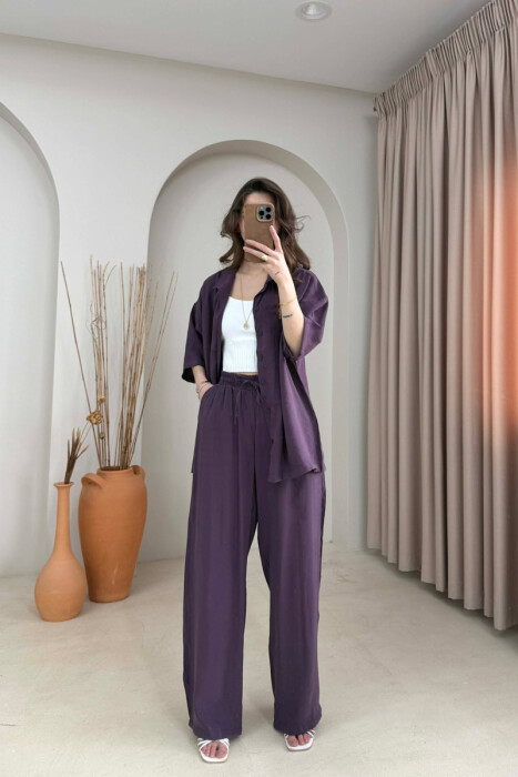 ONE COLOR SHORT SLEEVE SHIRT + TROUSERS WOMAN SET PURPLE/LEJLA 