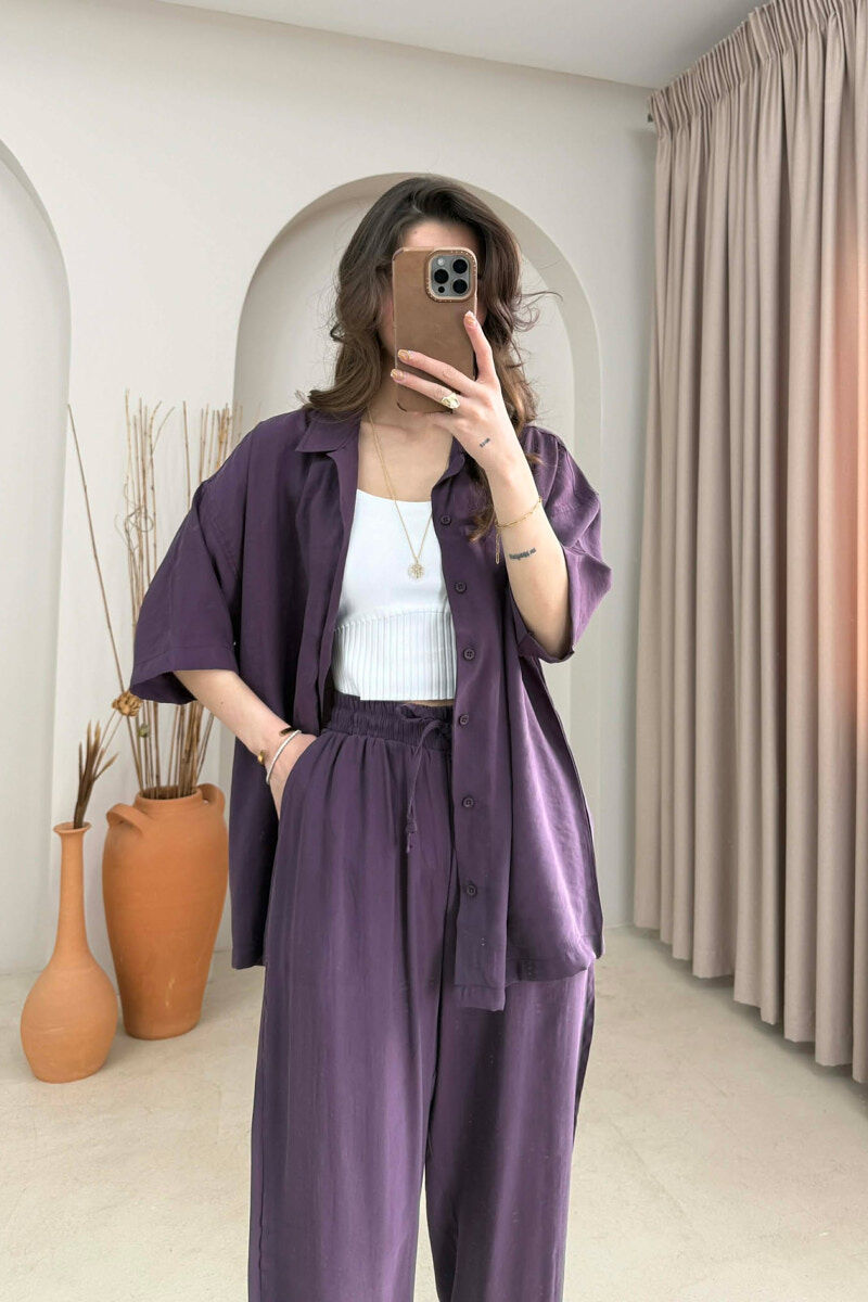 ONE COLOR SHORT SLEEVE SHIRT + TROUSERS WOMAN SET PURPLE/LEJLA - 2