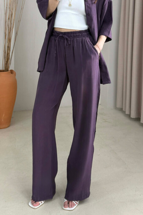 ONE COLOR SHORT SLEEVE SHIRT + TROUSERS WOMAN SET PURPLE/LEJLA - 3