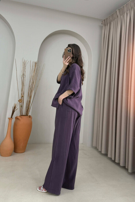 ONE COLOR SHORT SLEEVE SHIRT + TROUSERS WOMAN SET PURPLE/LEJLA - 4