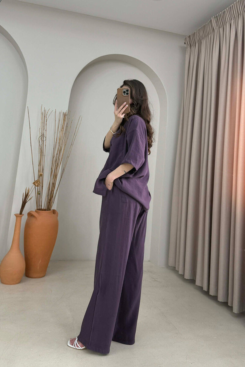 ONE COLOR SHORT SLEEVE SHIRT + TROUSERS WOMAN SET PURPLE/LEJLA - 4