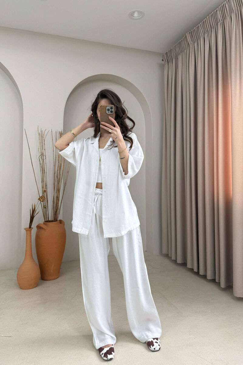 ONE COLOR SHORT SLEEVE SHIRT + TROUSERS WOMAN SET WHITE-E BARDHE - 1