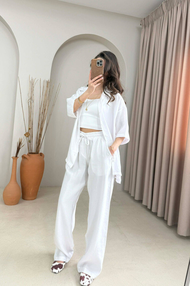 ONE COLOR SHORT SLEEVE SHIRT + TROUSERS WOMAN SET WHITE-E BARDHE - 2