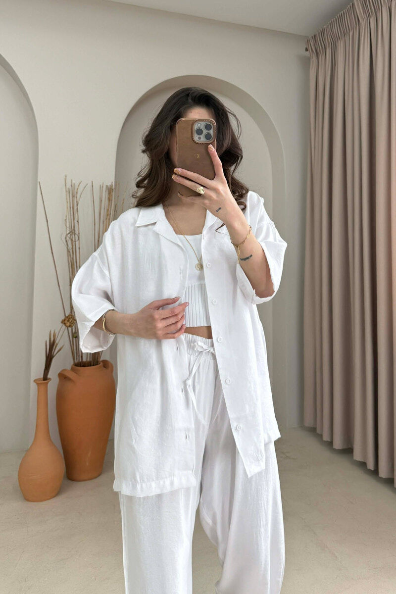 ONE COLOR SHORT SLEEVE SHIRT + TROUSERS WOMAN SET WHITE-E BARDHE - 4