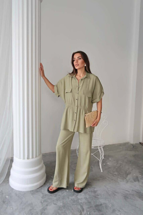ONE COLOR SHORT SLEEVE SHIRT+TROUSERS WOMEN SET OLIVE/ULLI - 2