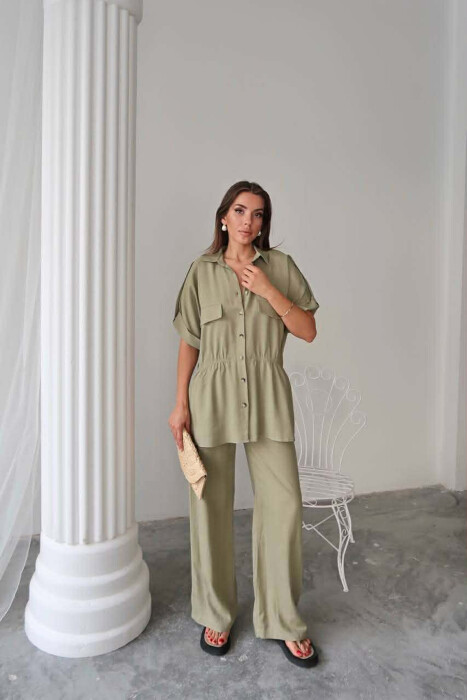 ONE COLOR SHORT SLEEVE SHIRT+TROUSERS WOMEN SET OLIVE/ULLI - 3