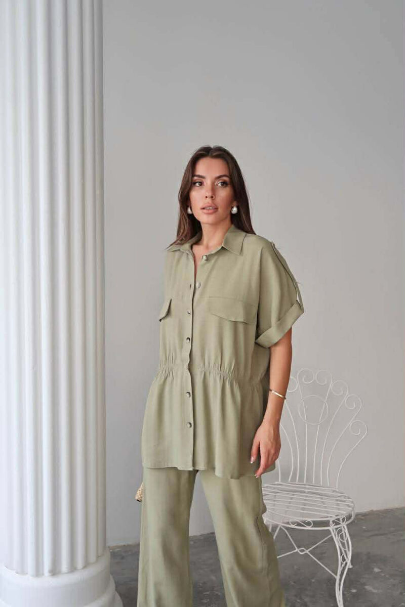 ONE COLOR SHORT SLEEVE SHIRT+TROUSERS WOMEN SET OLIVE/ULLI - 4