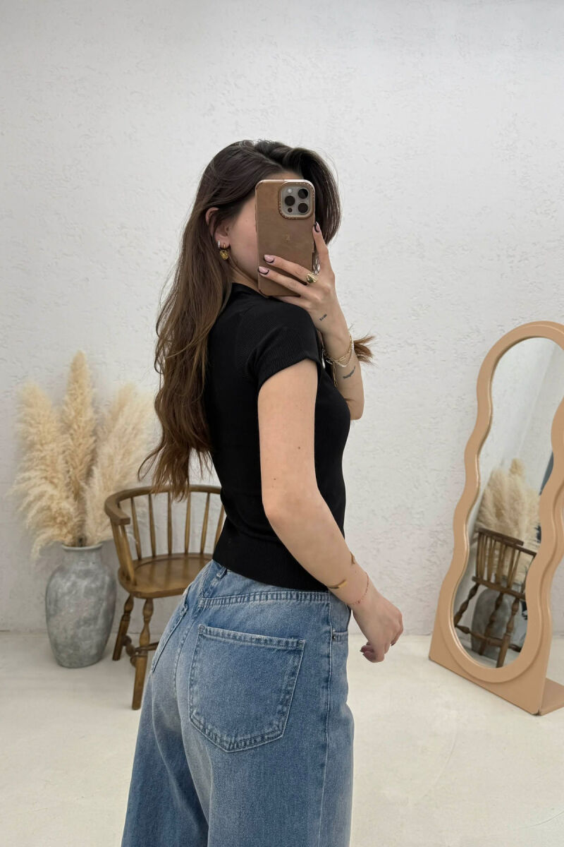 ONE COLOR SHORT SLEEVE WOMAN SHIRT BLACK/ E ZEZE - 2