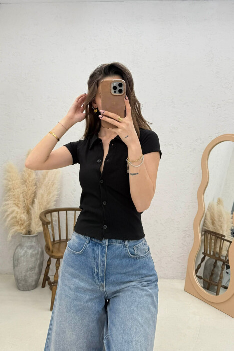 ONE COLOR SHORT SLEEVE WOMAN SHIRT BLACK/ E ZEZE - 3