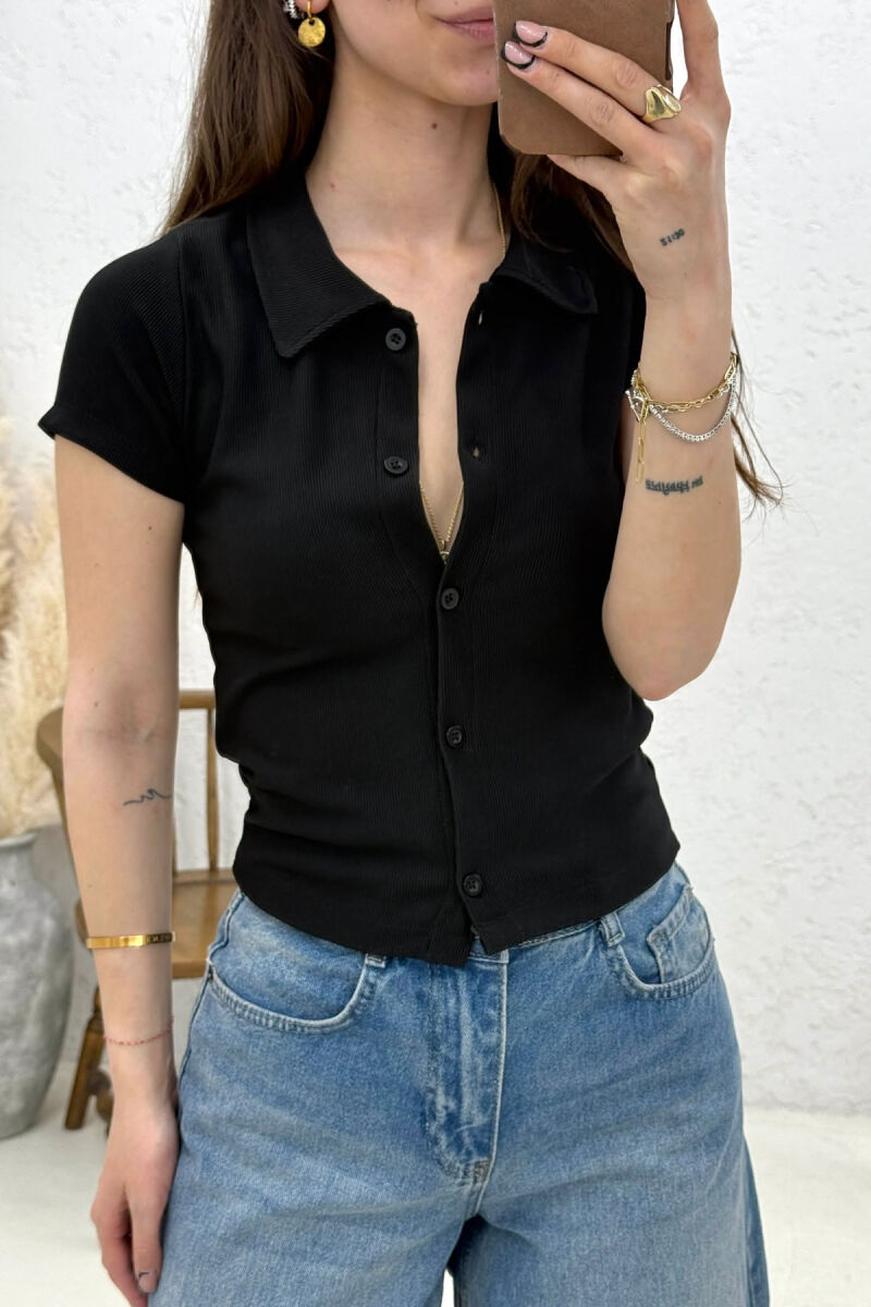 ONE COLOR SHORT SLEEVE WOMAN SHIRT BLACK/ E ZEZE - 4