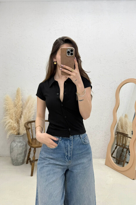 ONE COLOR SHORT SLEEVE WOMAN SHIRT BLACK/ E ZEZE 