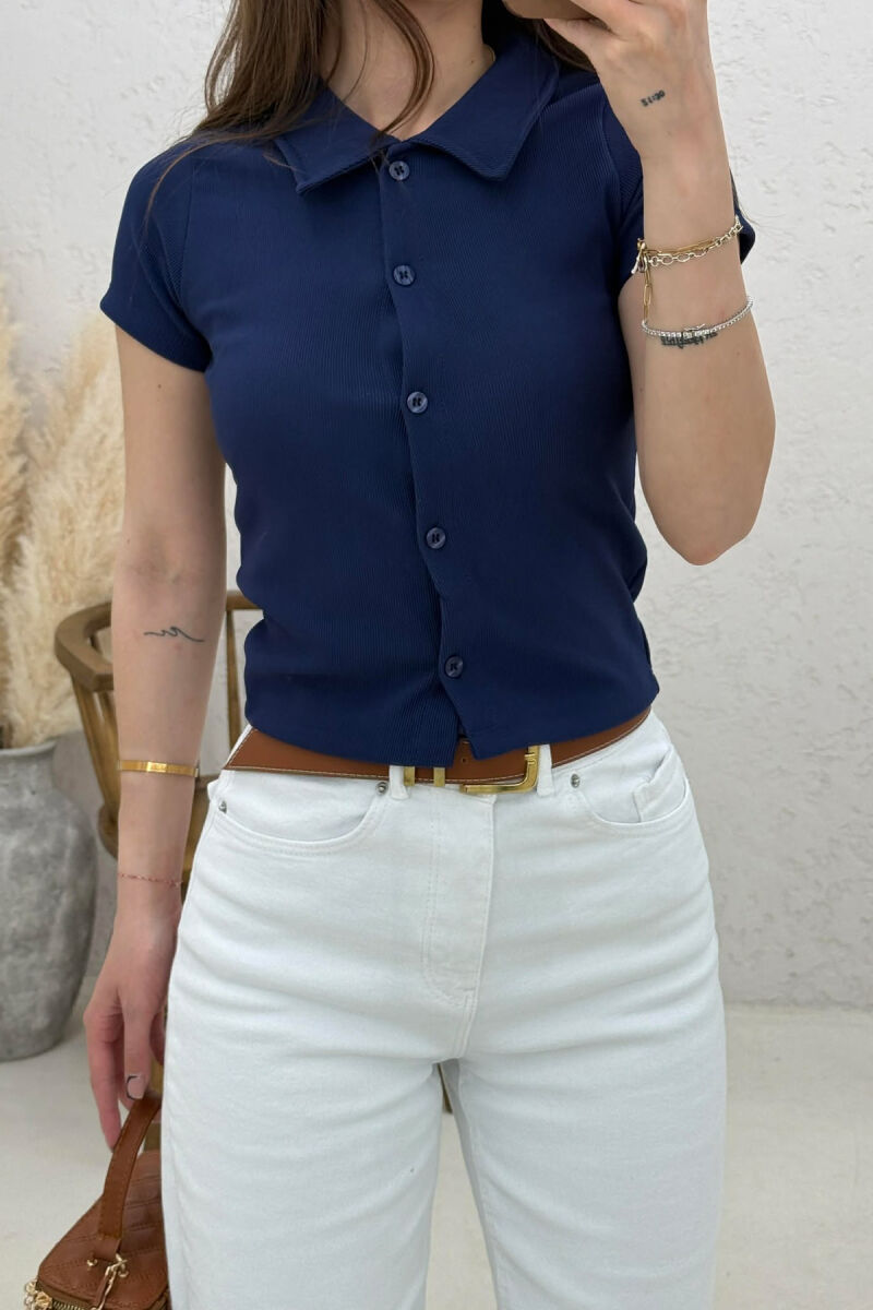 ONE COLOR SHORT SLEEVE WOMAN SHIRT BLUE/BLU - 2