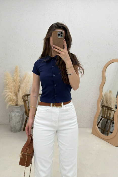 ONE COLOR SHORT SLEEVE WOMAN SHIRT BLUE/BLU - 3