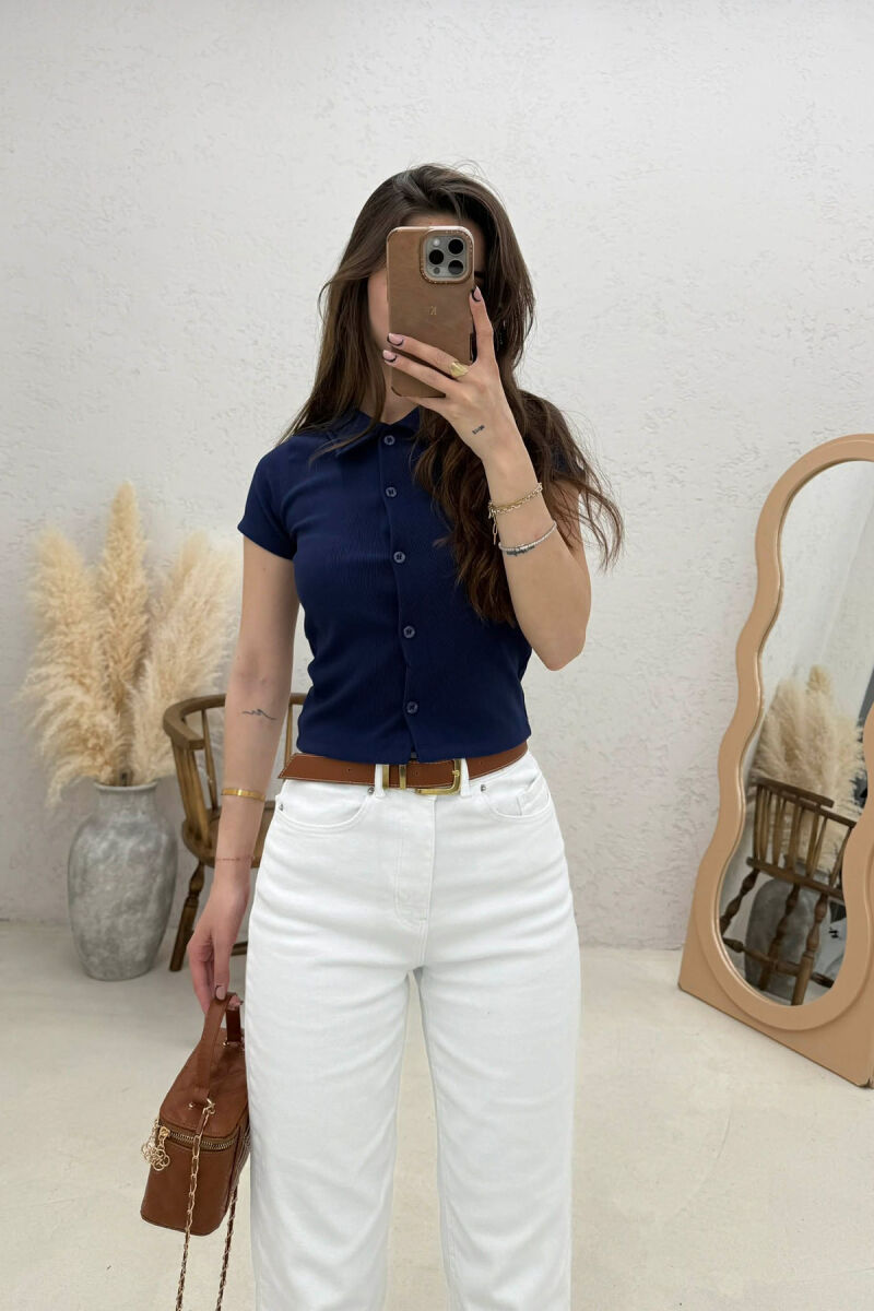 ONE COLOR SHORT SLEEVE WOMAN SHIRT BLUE/BLU - 3