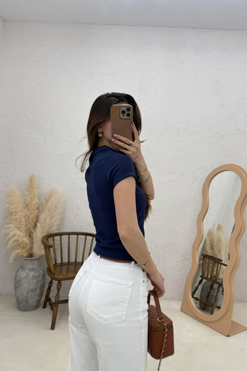 ONE COLOR SHORT SLEEVE WOMAN SHIRT BLUE/BLU - 4