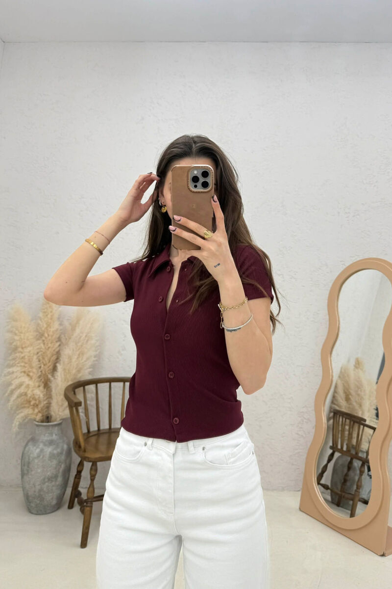 ONE COLOR SHORT SLEEVE WOMAN SHIRT BURGUNDY/VISHNJE - 1
