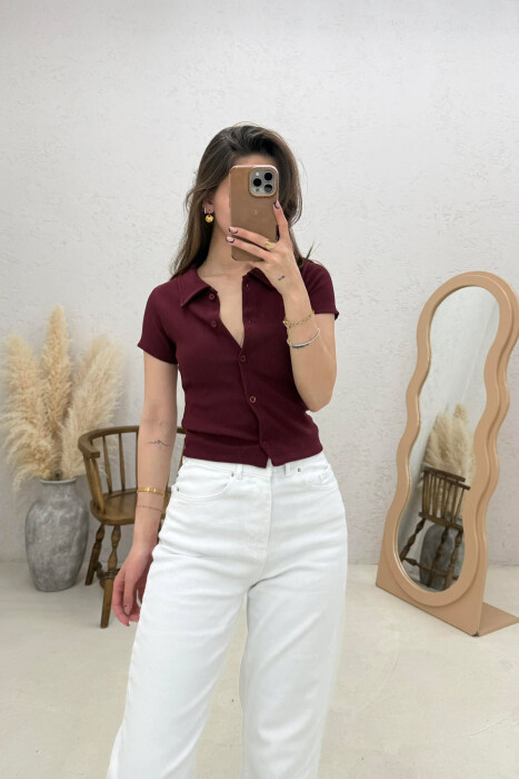 ONE COLOR SHORT SLEEVE WOMAN SHIRT BURGUNDY/VISHNJE - 2