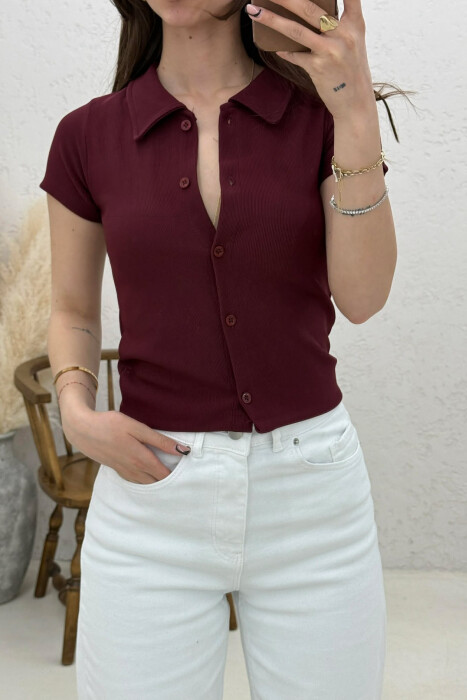 ONE COLOR SHORT SLEEVE WOMAN SHIRT BURGUNDY/VISHNJE - 3
