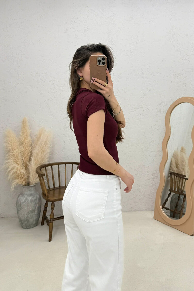 ONE COLOR SHORT SLEEVE WOMAN SHIRT BURGUNDY/VISHNJE - 4