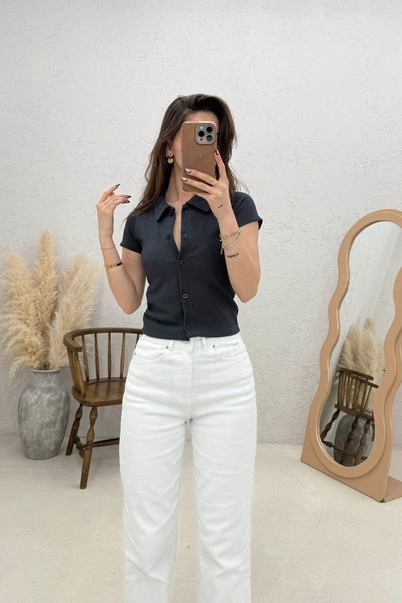 ONE COLOR SHORT SLEEVE WOMAN SHIRT DARK GREY/GEE - 3