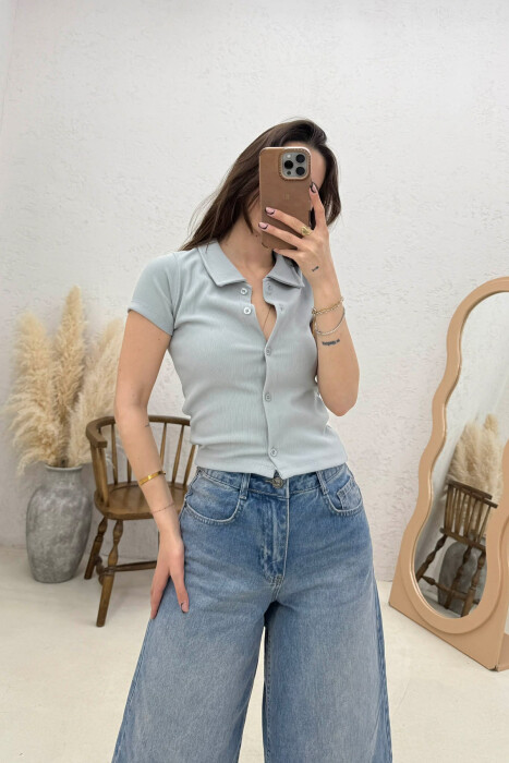 ONE COLOR SHORT SLEEVE WOMAN SHIRT GREY/GRI - KLAUDIO FASHION