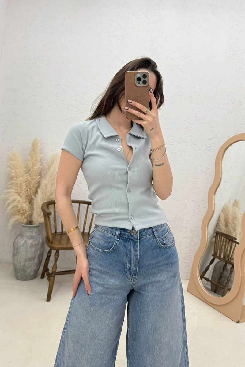 ONE COLOR SHORT SLEEVE WOMAN SHIRT GREY/GRI - 1