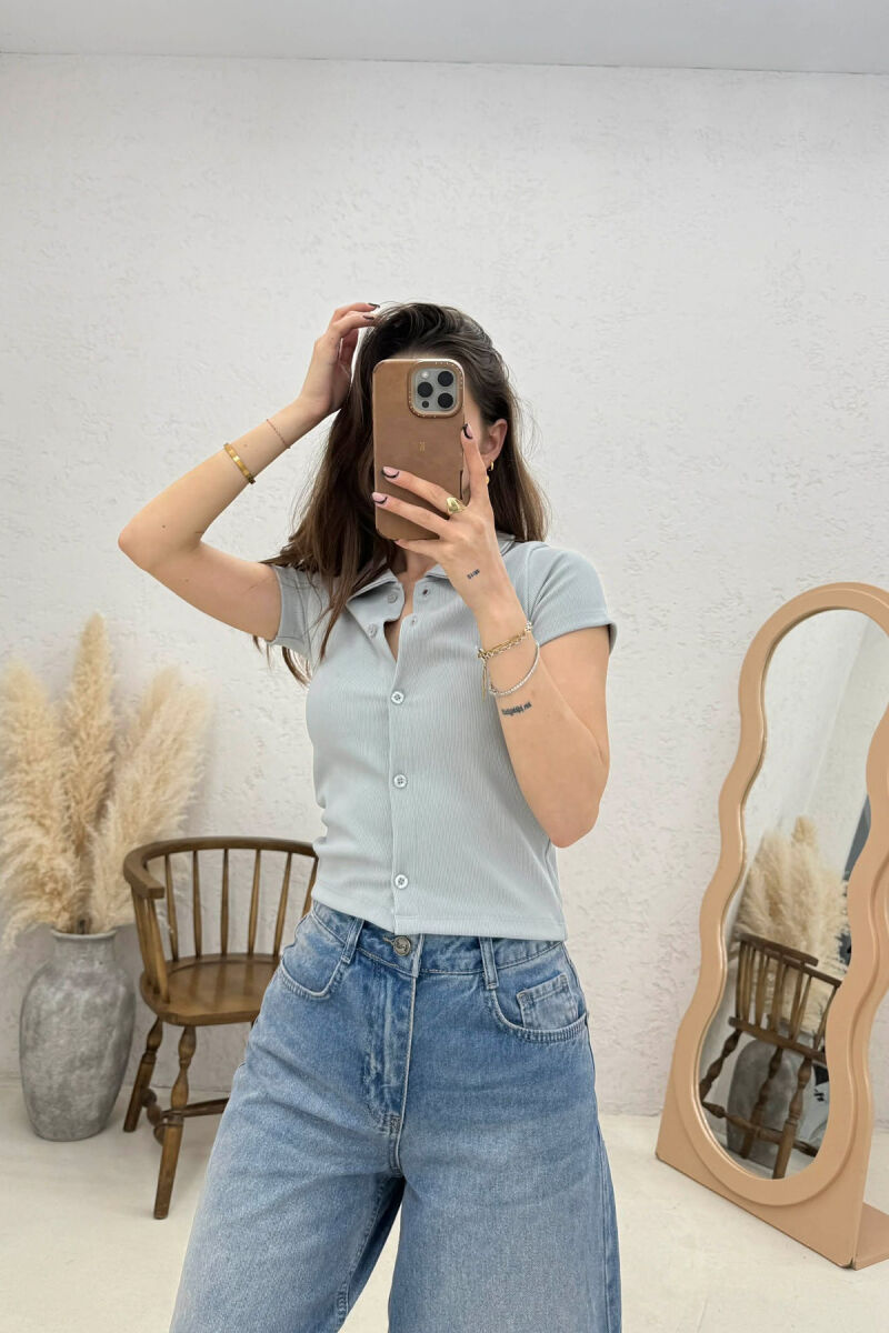 ONE COLOR SHORT SLEEVE WOMAN SHIRT GREY/GRI - 2