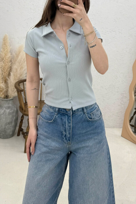 ONE COLOR SHORT SLEEVE WOMAN SHIRT GREY/GRI - 3