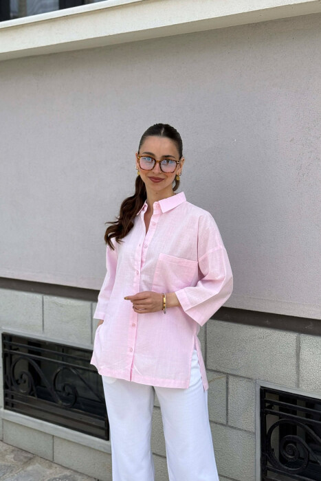 ONE COLOR SHORT SLEEVE WOMAN SHIRT PINK/ROZE - KLAUDIO FASHION