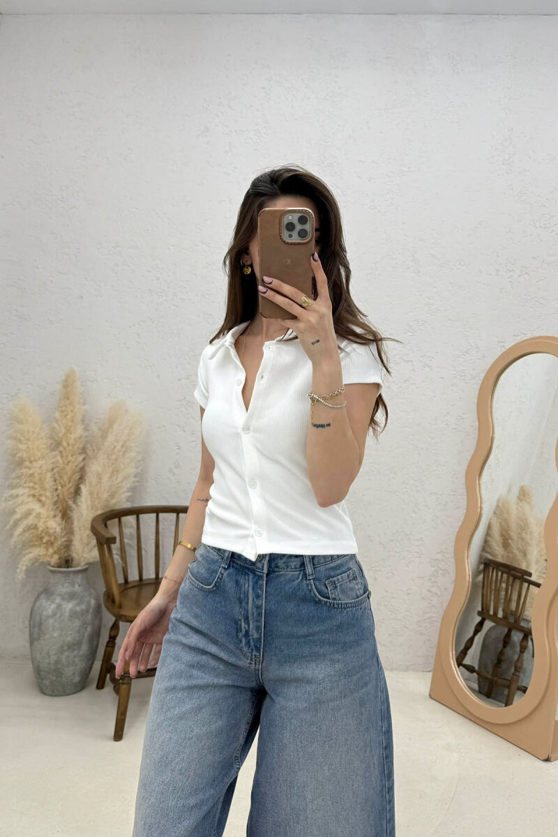 ONE COLOR SHORT SLEEVE WOMAN SHIRT WHITE-E BARDHE - 2