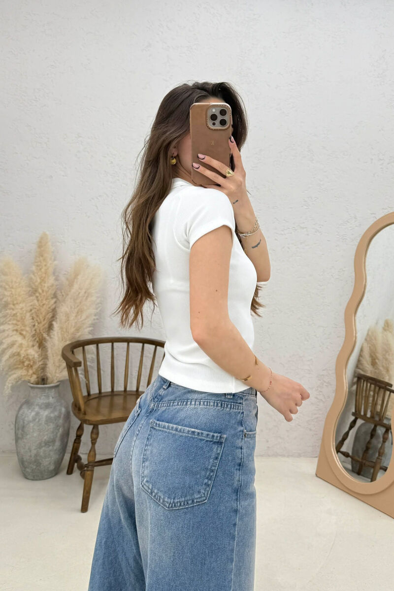 ONE COLOR SHORT SLEEVE WOMAN SHIRT WHITE-E BARDHE - 3