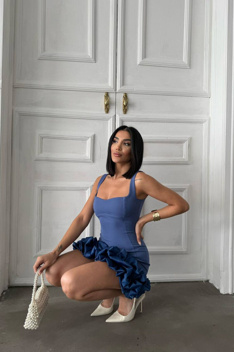 ONE COLOR SHORT WOMAN DRESS BLUE/BLU - 3