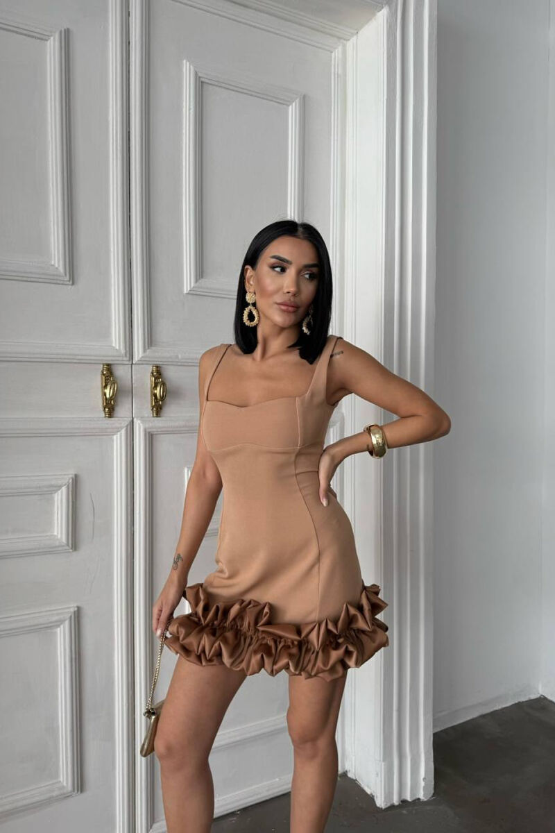 ONE COLOR SHORT WOMAN DRESS BROWN/KAFE - 1