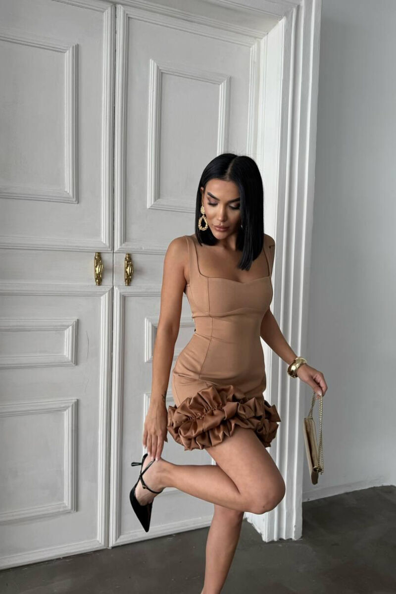 ONE COLOR SHORT WOMAN DRESS BROWN/KAFE - 2