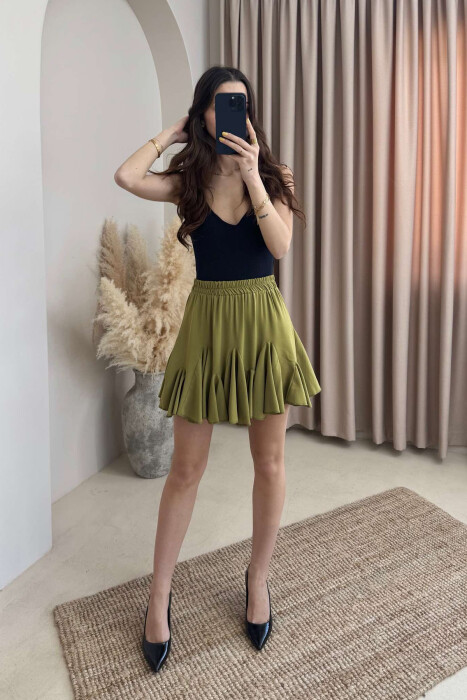 ONE COLOR SHORT WOMEN SKIRT OLIVE/ULLI - 2