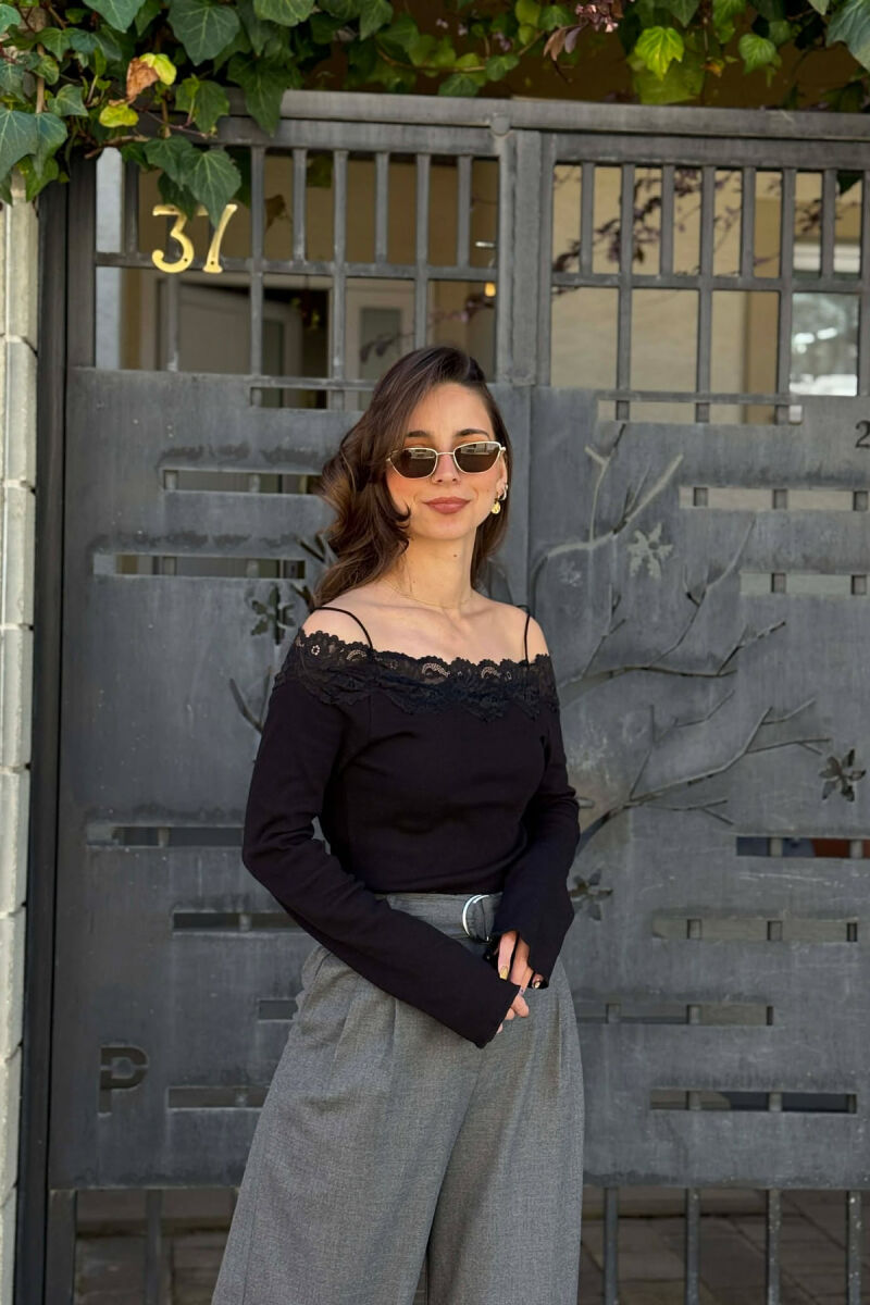 ONE COLOR SHOULDER OFF WOMAN SWEATSHIRT BLACK/ E ZEZE - 5